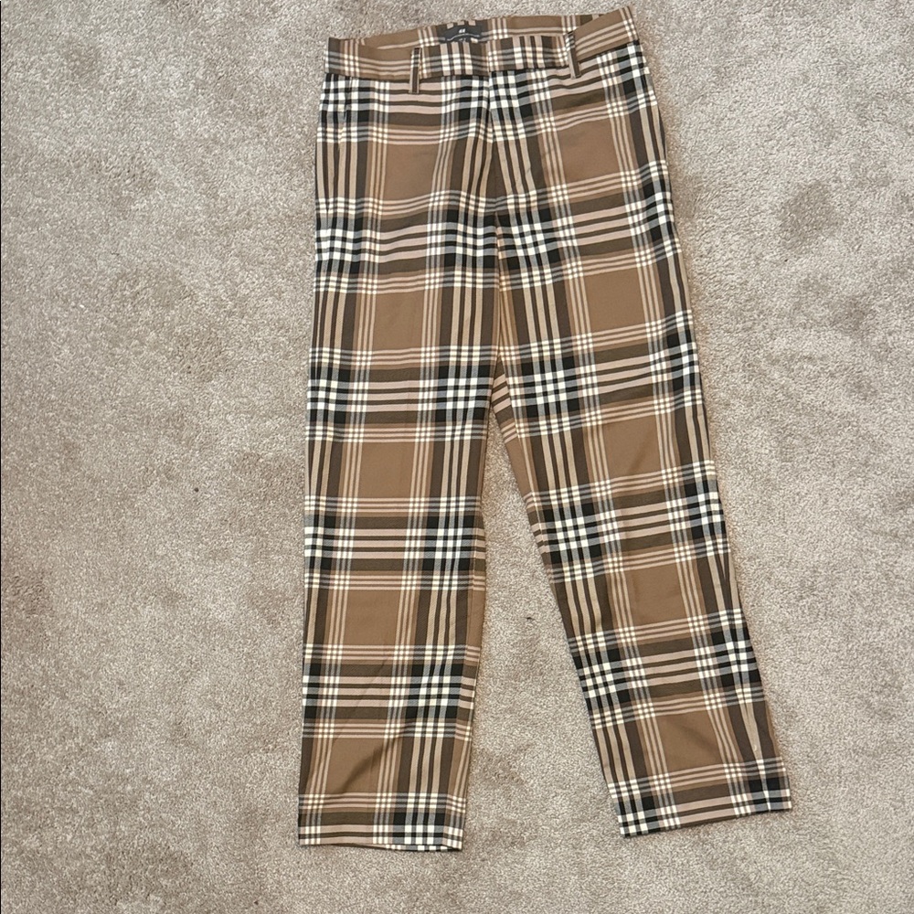 H&M Tan Plaid Straight Leg Pants